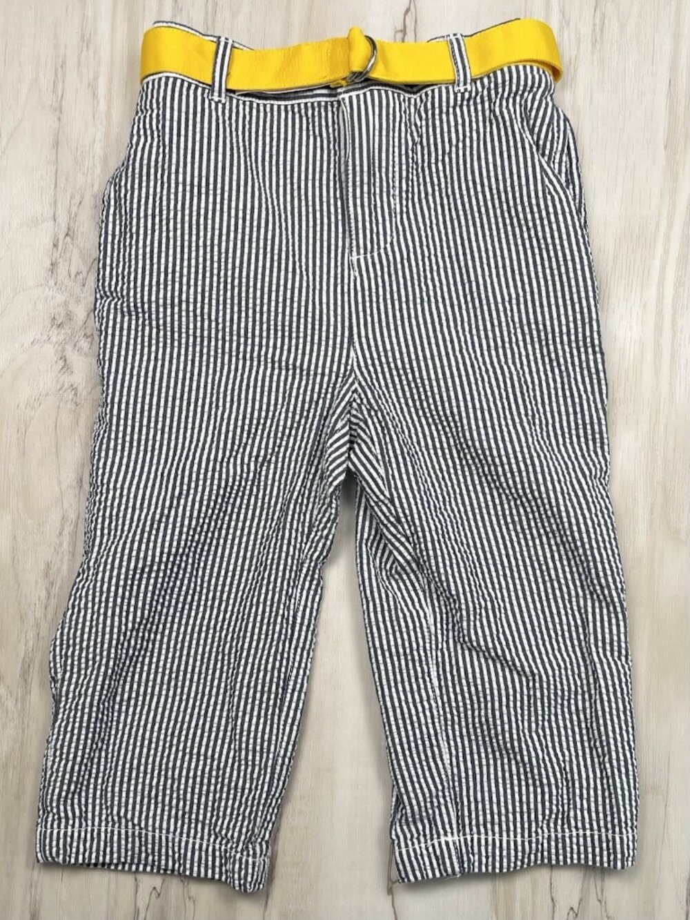 POLO by Ralph Lauren Boys 24M Blue Stripe Seersucker PANTS w/ Yellow Belt EUC